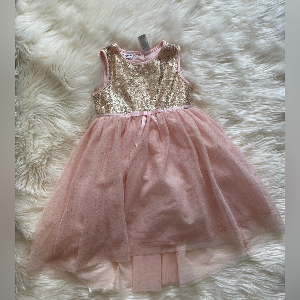 Little girls gold and pink holiday dress with sweater